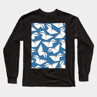 Origami Crow Blue Long Sleeve T-Shirt